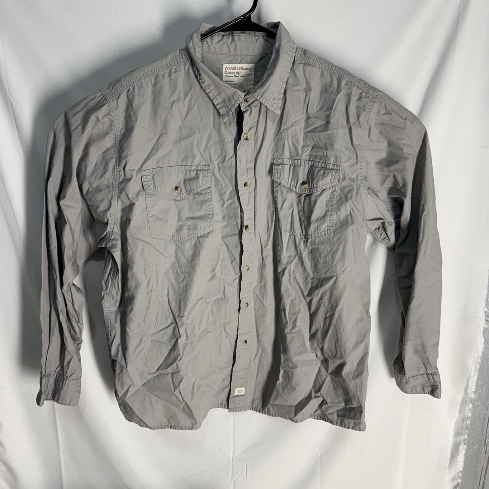 Wrangler Jean Co. Button Down Shirt Mens X-Large XL Long Sleeve Gray 100% Cotton
